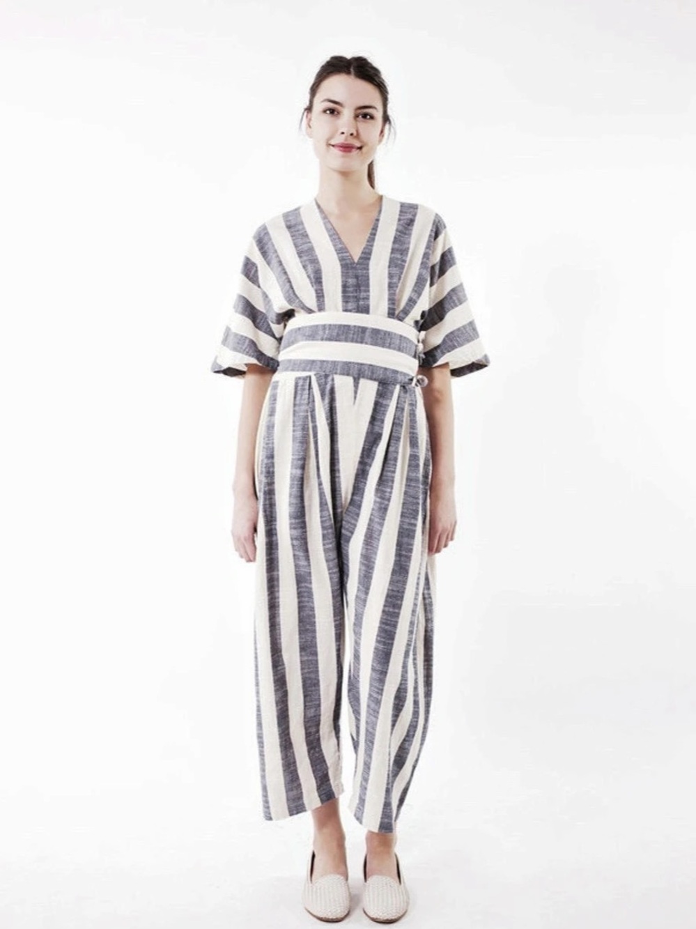 BLACK CRANE Striped Maxi Dress in Blue & Cream